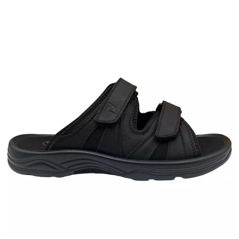 Propet Men's Slip-on Leather Sandals Size 10 Black Adjustable Straps Lightweight
